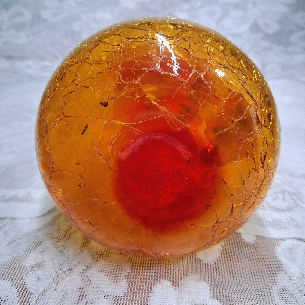 Vintage Amberina Crackle Glass Pitcher MCM Hand-Blown Art Glass 12" - Picture 9 of 16